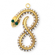 Roestvrij stalen (RVS) Stainless steel bedels met strass infinity / slang Gold-crystal-green