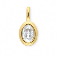 Roestvrij stalen (RVS) Stainless steel bedels met strass ovaal Gold-crystal