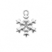 Roestvrij stalen (RVS) Stainless steel bedels met strass sneeuwvlok Silver-crystal