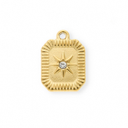 Roestvrij stalen (RVS) Stainless steel bedels met strass langwerpig octagon Gold-crystal