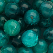 14 mm acryl kralen rond Teal green-multicolour-white marble