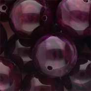 24 mm acryl kralen rond Aubergine purple-white marble