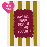 BY31® Sieraden kaartjes "May all your delulu come trululu" Olive green-off white-bordeaux red-pink