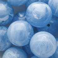 24 mm acryl kralen rond Light blue-white marble