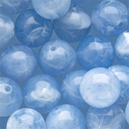14 mm acryl kralen rond Light blue-white marble