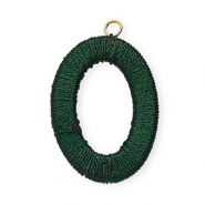 Acryl hanger met macramé draad ovaal Dark green metallic-gold