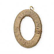 Acryl hanger met macramé draad ovaal Champagne beige metallic-gold