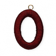 Acryl hanger met macramé draad ovaal Red metallic-gold