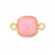 Natuursteen hangers rozenkwarts tussenstuk 12x12mm Pink-gold