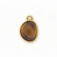 Roestvrij stalen (RVS) Stainless steel bedels met tijgeroog organisch ovaal Gold-brown