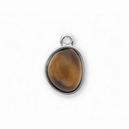 Roestvrij stalen (RVS) Stainless steel bedels met tijgeroog organisch ovaal Silver-brown