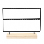 Sieraad display oorbel double metaal met houten voet Black