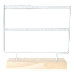 Sieraad display voor oorbellen twee rijen met houten voet Wit-hout