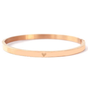 Roestvrij stalen (RVS) stainless steel armbanden met hart Ros&eacute; goud