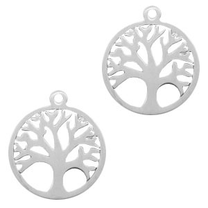 Roestvrij stalen (RVS) Stainless steel bedels tree of life 14mm Zilver