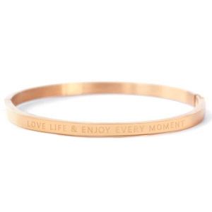 Roestvrij stalen (RVS) Stainless steel armbanden "LOVE LIFE AND ENJOY EVERY MOMENT" Ros&eacute; goud