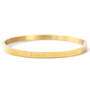 Roestvrij stalen (RVS) Stainless steel armbanden "LOVE LIFE AND ENJOY EVERY MOMENT" Gold