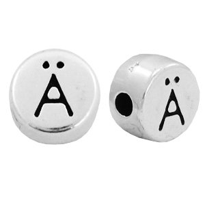 DQ metalen letterkraal &Auml; Antiek zilver (nikkelvrij)