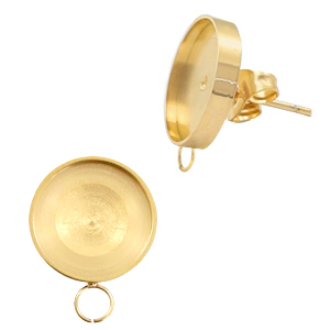 Polaris Steel (RVS) oorbellen (met oog horizontaal) setting voor 12mm cabochon Goud
