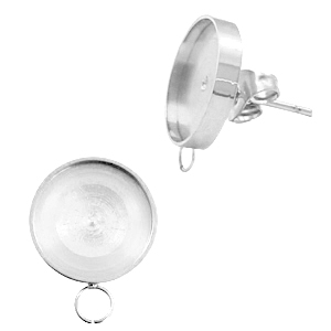 Polaris Steel (RVS) oorbellen (met oog horizontaal) setting voor 7mm cabochon/Swarovski SS34 Zilver