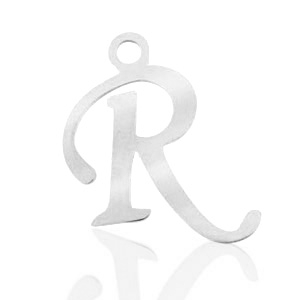 Roestvrij stalen (RVS) Stainless steel bedels initial R Zilver
