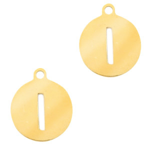 Roestvrij stalen (RVS) Stainless steel bedels rond 10mm initial coin I Goud