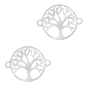 Roestvrij stalen (RVS) Stainless steel bedels tussenstuk tree of life 13mm Zilver