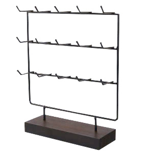 Sieraad display voor sieradenkaartjes drie rijen met houten voet Black-dark brown