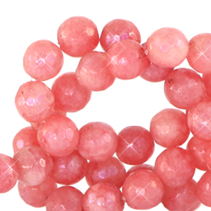 6 mm natuursteen kralen rond facet geslepen Living coral red-opal AB coating