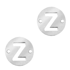 Roestvrij stalen (RVS) Stainless steel bedels tussenstuk rond 10mm initial coin Z Zilver
