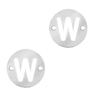 Roestvrij stalen (RVS) Stainless steel bedels tussenstuk rond 10mm initial coin W Zilver