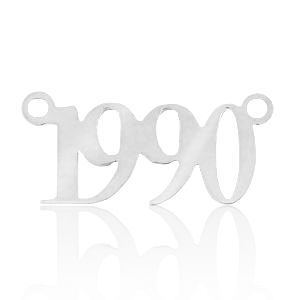 Roestvrij stalen (RVS) Stainless steel bedels/tussenstuk jaartal 1990 Zilver