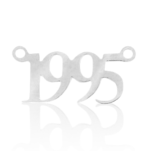 Roestvrij stalen (RVS) Stainless steel bedels/tussenstuk jaartal 1995 Zilver