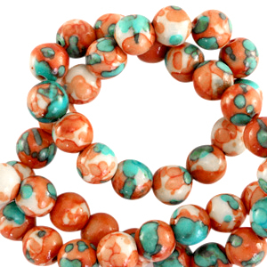 4 mm natuursteen kralen rond Orange-turquoise