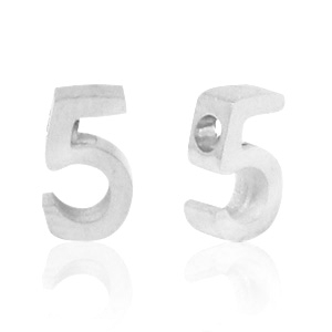 Roestvrij stalen (RVS) Stainless steel kralen cijfer 5 Zilver