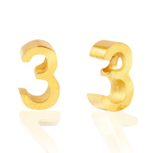 Roestvrij stalen (RVS) Stainless steel kralen cijfer 3 Goud