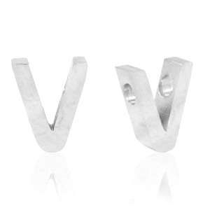 Roestvrij stalen (RVS) Stainless steel kralen letter V Zilver