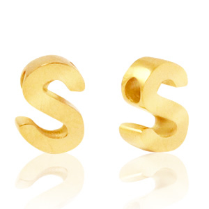 Roestvrij stalen (RVS) Stainless steel kralen letter S Goud