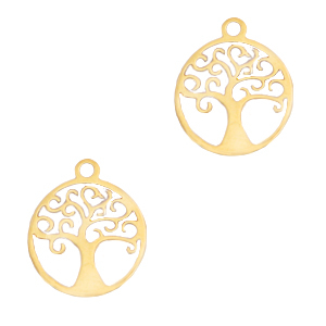 Roestvrij stalen (RVS) Stainless steel bedels tree of life Goud