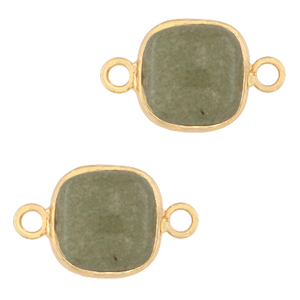 Natuursteen hangers tussenstuk 12x12mm Grayed jade green-gold