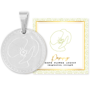 Roestvrij stalen (RVS) Stainless steel bedels Mix & Match 15mm Birth flower August-Poppy Zilver