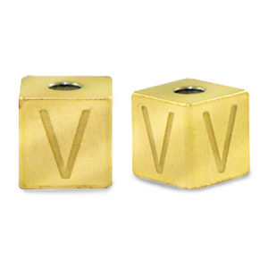 Roestvrij stalen (RVS) Stainless steel kralen letter V Goud