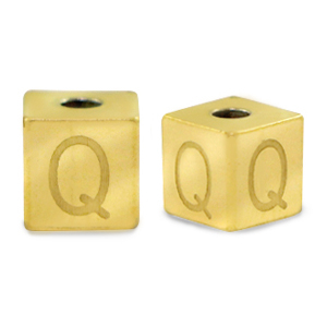 Roestvrij stalen (RVS) Stainless steel kralen letter Q Goud