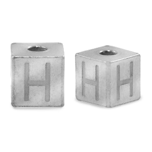 Roestvrij stalen (RVS) Stainless steel kralen letter H Zilver