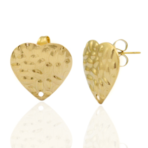 Roestvrij stalen (RVS) Stainless steel oorbellen/oorstekers hartje gehamerd met oogje Goud