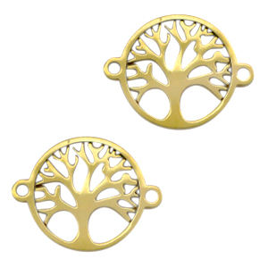Roestvrij stalen (RVS) Stainless steel bedels/tussenstuk tree of life Goud