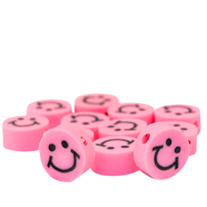 Polymeer kralen smiley Neon pink