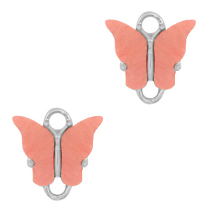 Resin hangers tussenstuk vlinder Silver-coral red