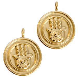 Roestvrij stalen (RVS) Stainless steel bedels Hamsa hand Goud