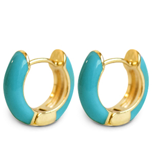 Trendy oorbellen creolen enamel 15mm Turquoise-gold